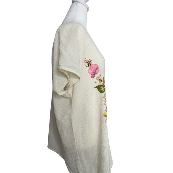 Ana R. Floral Mexico Top Boho Hippie Sleeveless Beige Boho Fairy Cottage Preppy - Picture 2 of 6